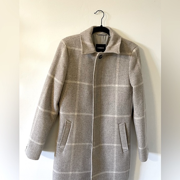Express Mens Plaid Wool-Blend Topcoat - Picture 1 of 8